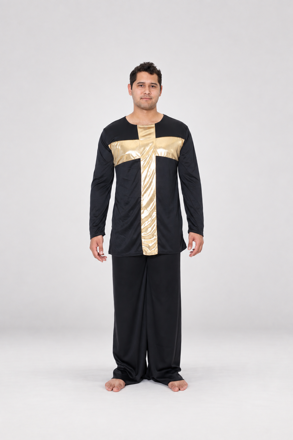 Metallic Cross Panel Long Sleeve Pullover