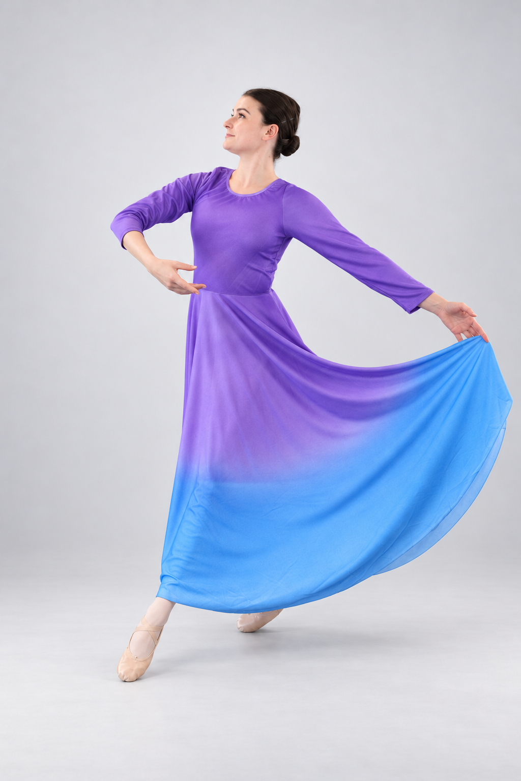 Womens Ombre Long Sleeve Dance Dress