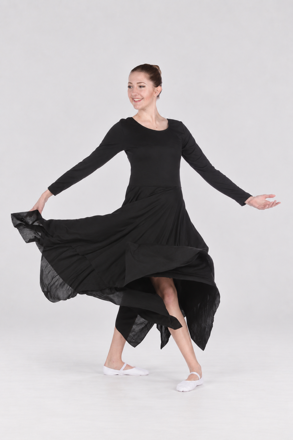 Irregular Hem Long Sleeve Dance Dress