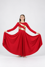 Diagonal Gold Stripe Long Sleeve Dance Dress