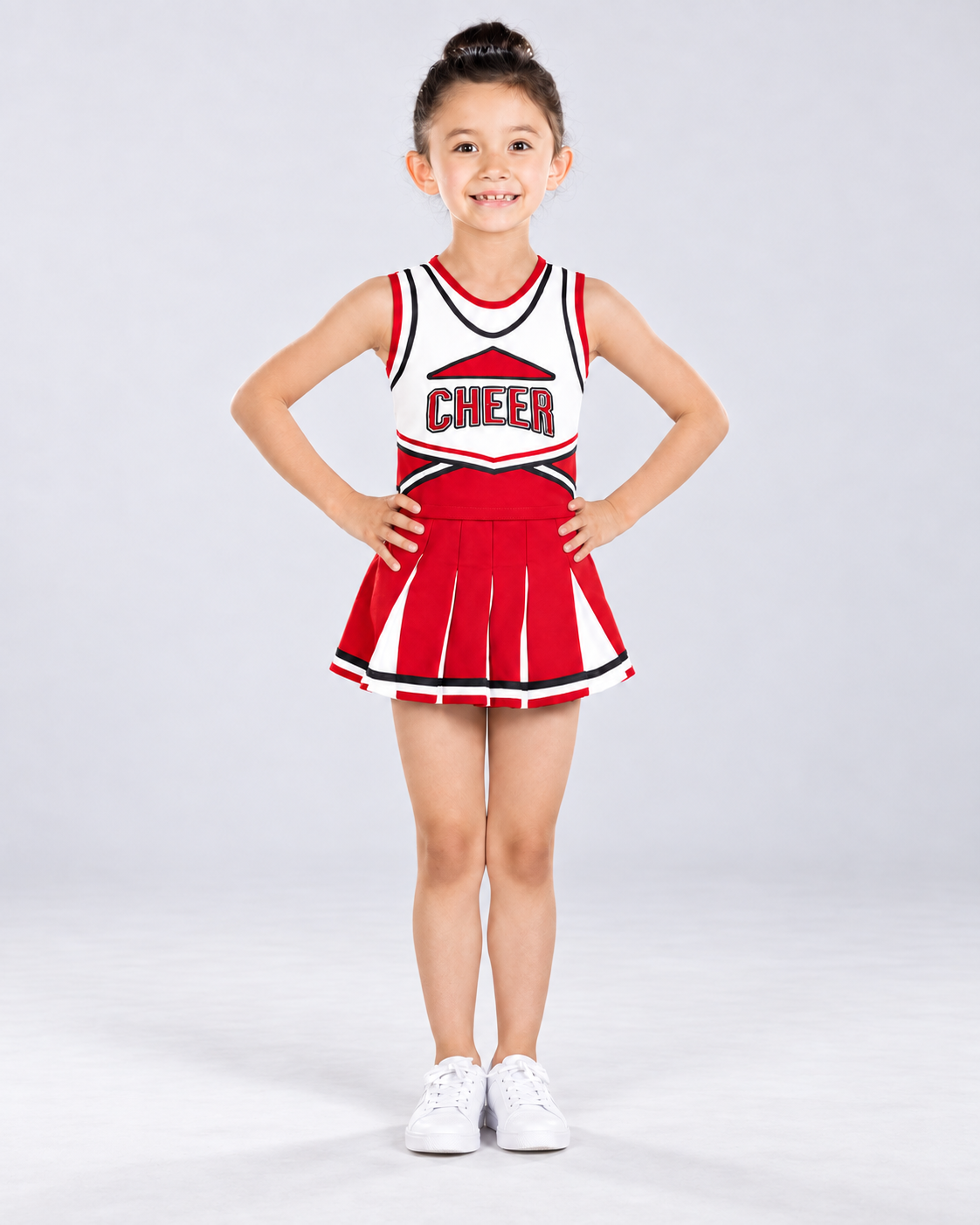 Girls' Cheerleading Costume Set with Bow and Pom-Poms