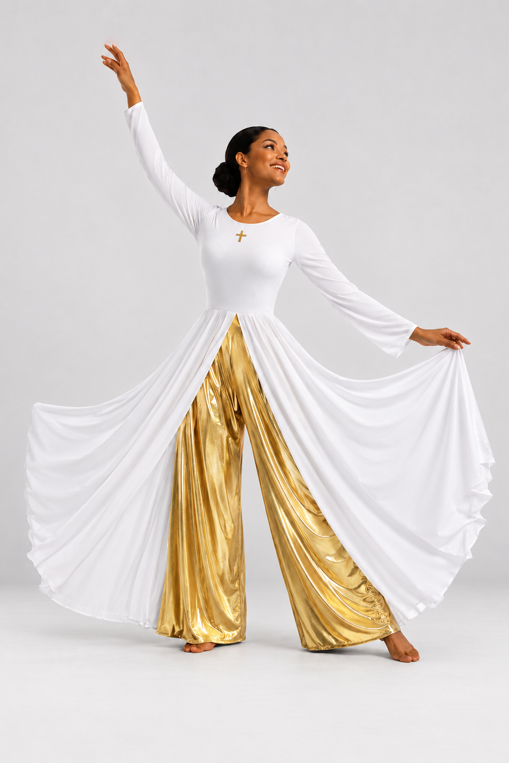 Flowing Cross Dress with Metallic Inner Layer