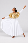 Metallic Cape Overlay Flowing Performance Dress