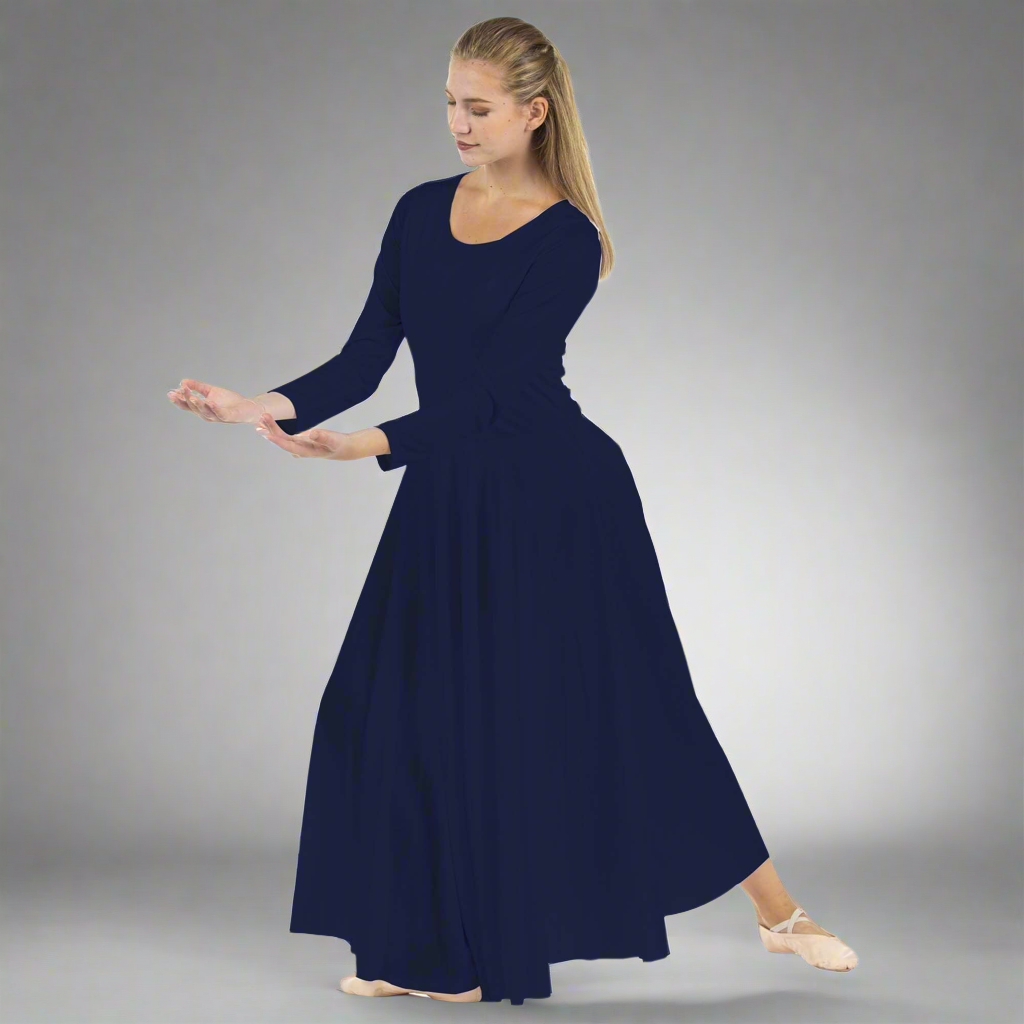 Solid Long Dance Dress Navy / S-Adult