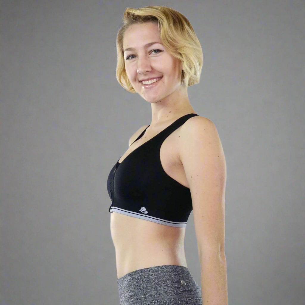 Fitcue Women's Front Zip Closure Racerback Padded Sports Bra - Black