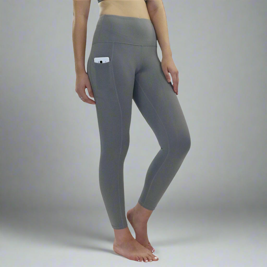 Danzcue Women's High Waisted Soft Yoga Pants with Pockets, Workout Running Leggings for Women - Grey