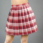 Danzcue Womens High Waisted Pleated Skirt, Tennis Skater Skirt, A-line School Uniform Mini Skirt with Shorts - Red/White