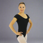 Danzcue Adult Cotton Short Sleeve Ballet Cut Leotard - Black