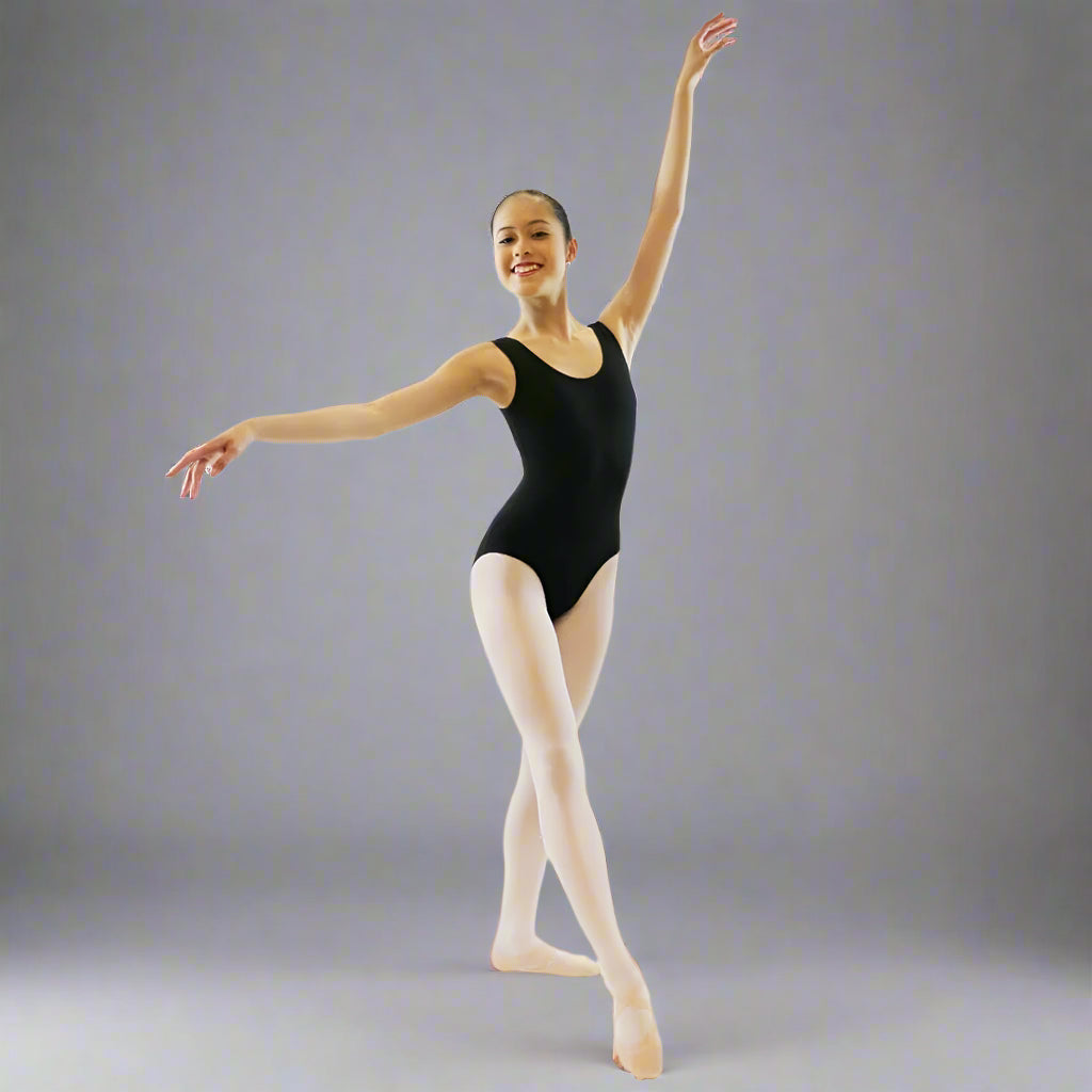 Danzcue Adult Cotton Tank Ballet Cut Leotard - Black