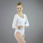 Danzcue Adult Cotton Long Sleeve Ballet Cut Leotard - White