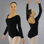 Danzcue Adult Cotton Long Sleeve Ballet Cut Leotard - Black