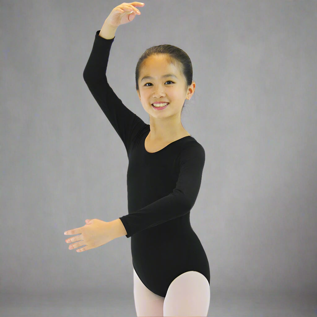 Danzcue Child Nylon Long Sleeve Ballet Cut Leotard - Black