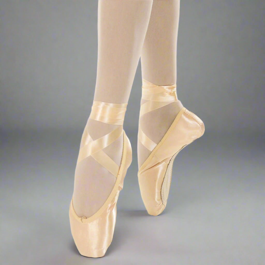 Danzcue Womens Standard Hard Shank Pointe Shoes With Ribbon - European Pink