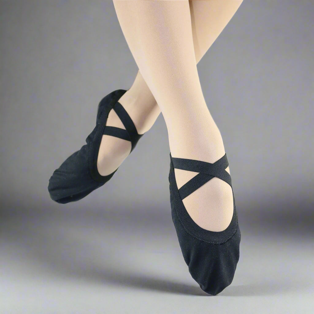 Danzcue Adult Canvas Pro Elastic Split Sole Ballet Sliper - Black