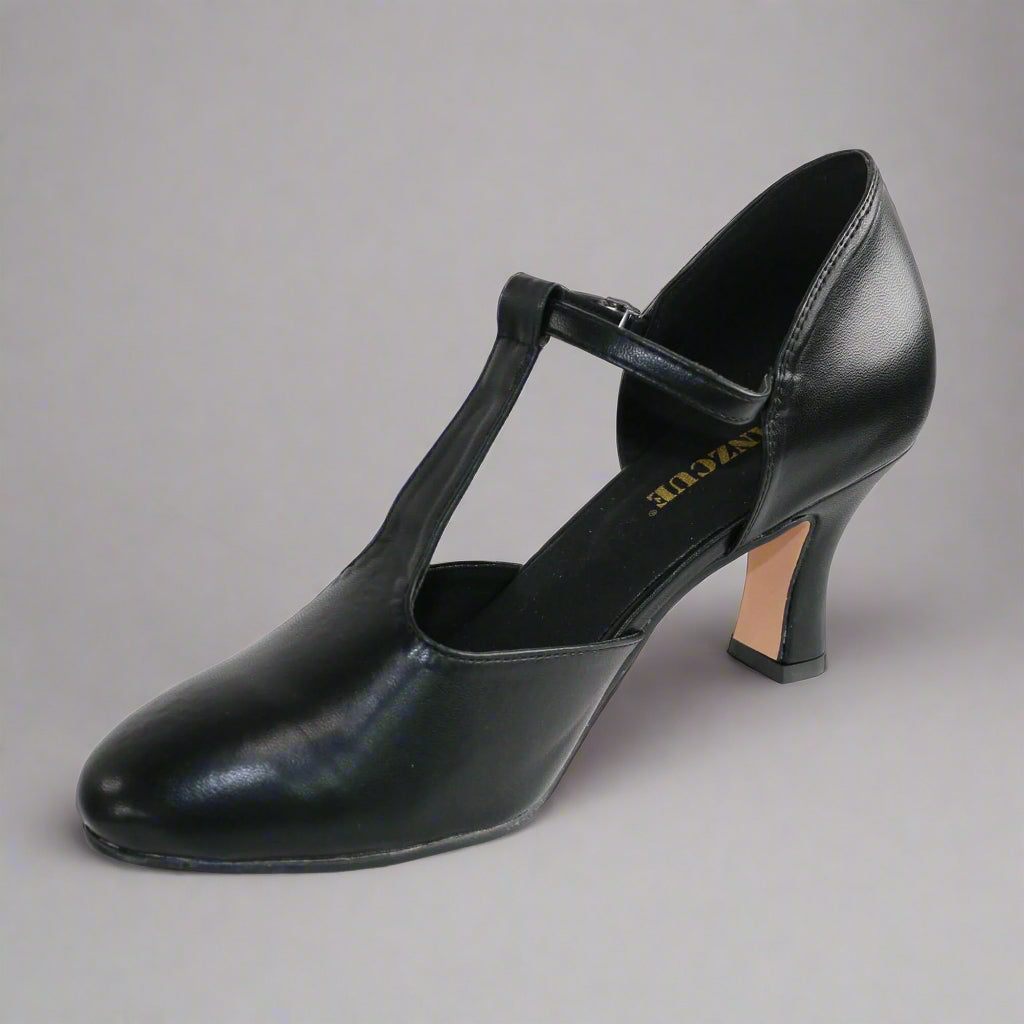 Danzcue Adult 2.5" Heel Footlight T-Strap Character Shoes - Black