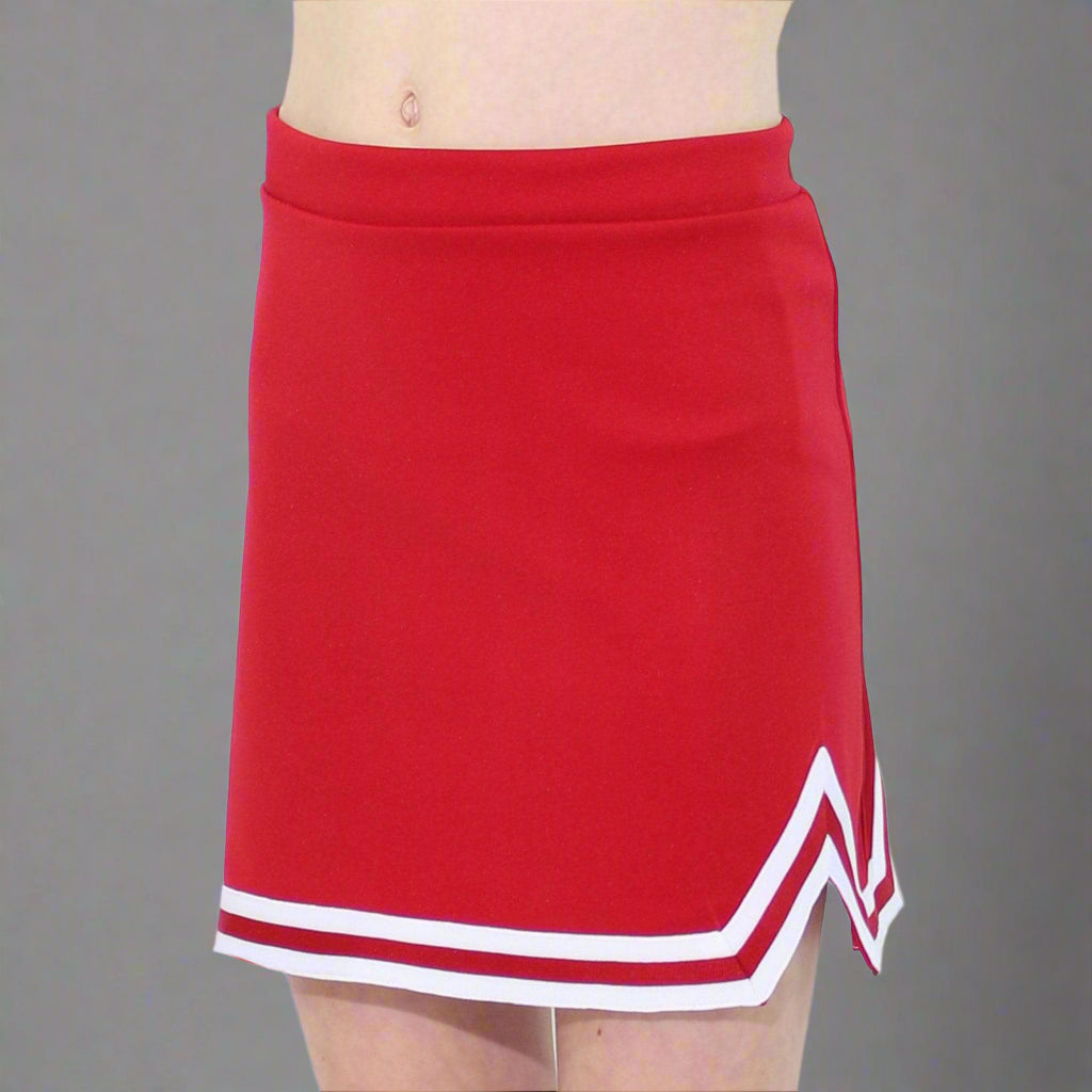 Danzcue Child Double V A-Line Cheer Skirt - Scarlet/White