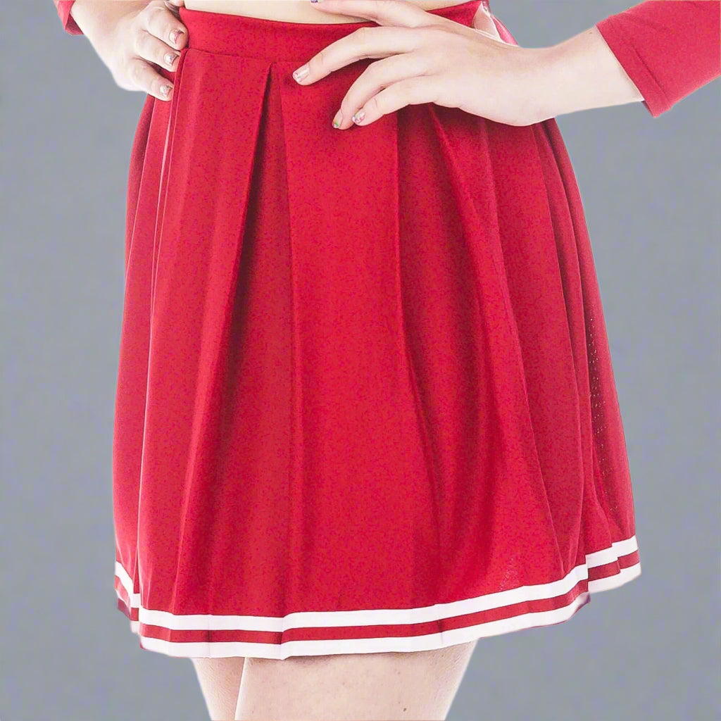 Danzcue Adult Knit Pleat Cheerleading Skirt - Scarlet/White