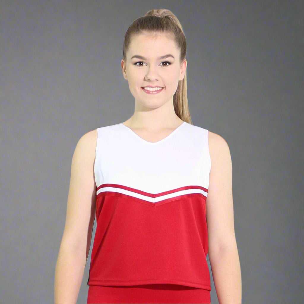 Danzcue Adult V-Neck Cheerleaders Uniform  Shell Top - Scarlet/White
