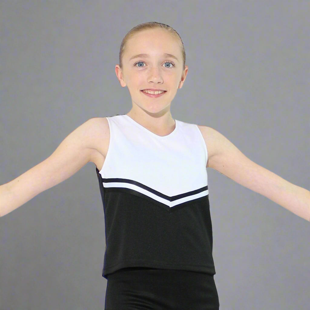 Danzcue Child V-Neck Cheerleaders Uniform Shell Top - Black/White