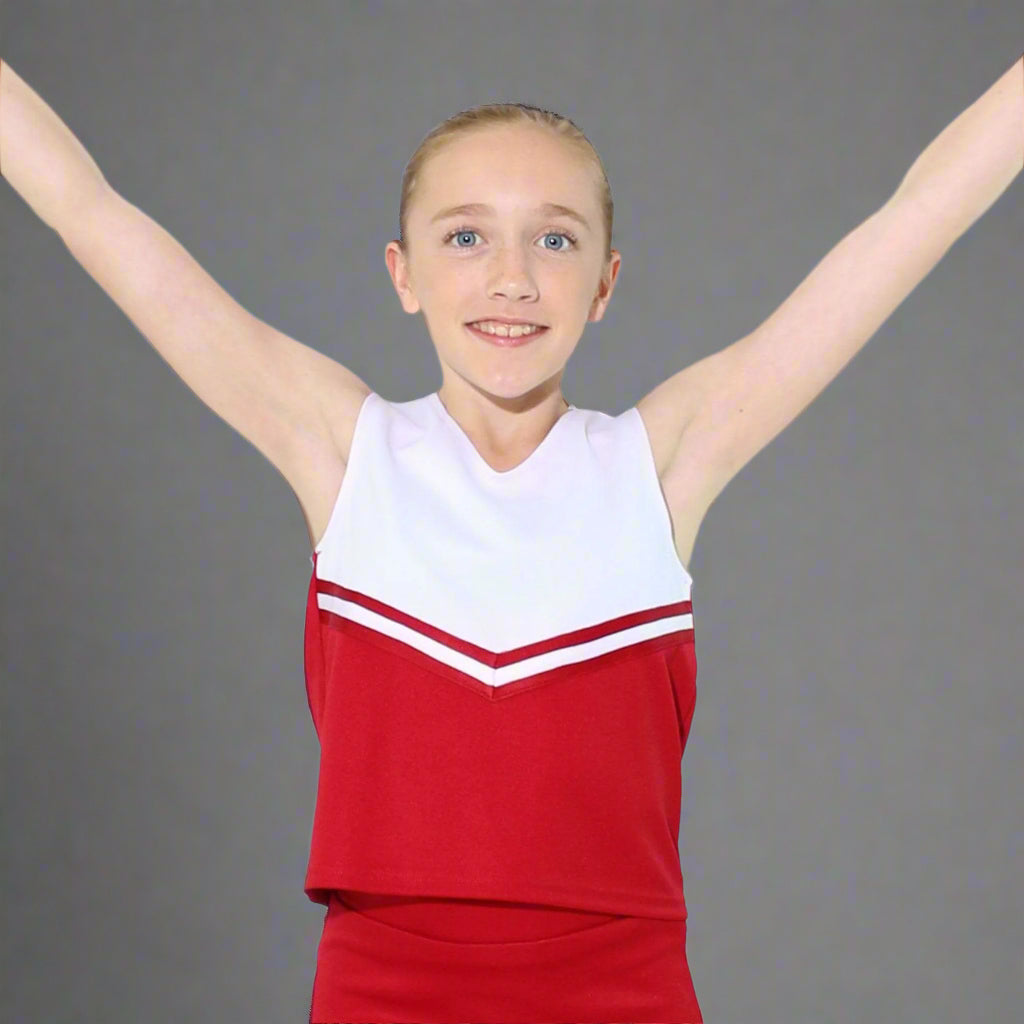 Danzcue Child V-Neck Cheerleaders Uniform Shell Top - Scarlet/White