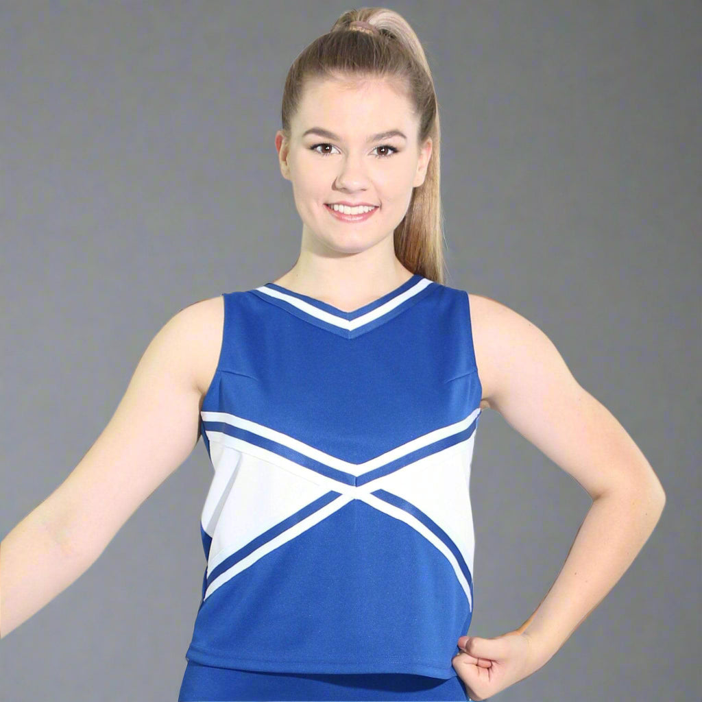 Danzcue Adult 2-Color Kick Sweetheart Cheerleaders Uniform Shell Top - Royal/White