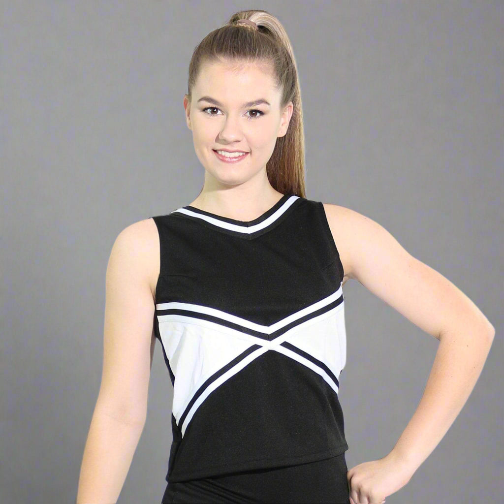 Danzcue Adult 2-Color Kick Sweetheart Cheerleaders Uniform Shell Top - Black/White