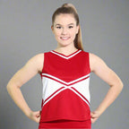 Danzcue Adult 2-Color Kick Sweetheart Cheerleaders Uniform Shell Top - Scarlet/White