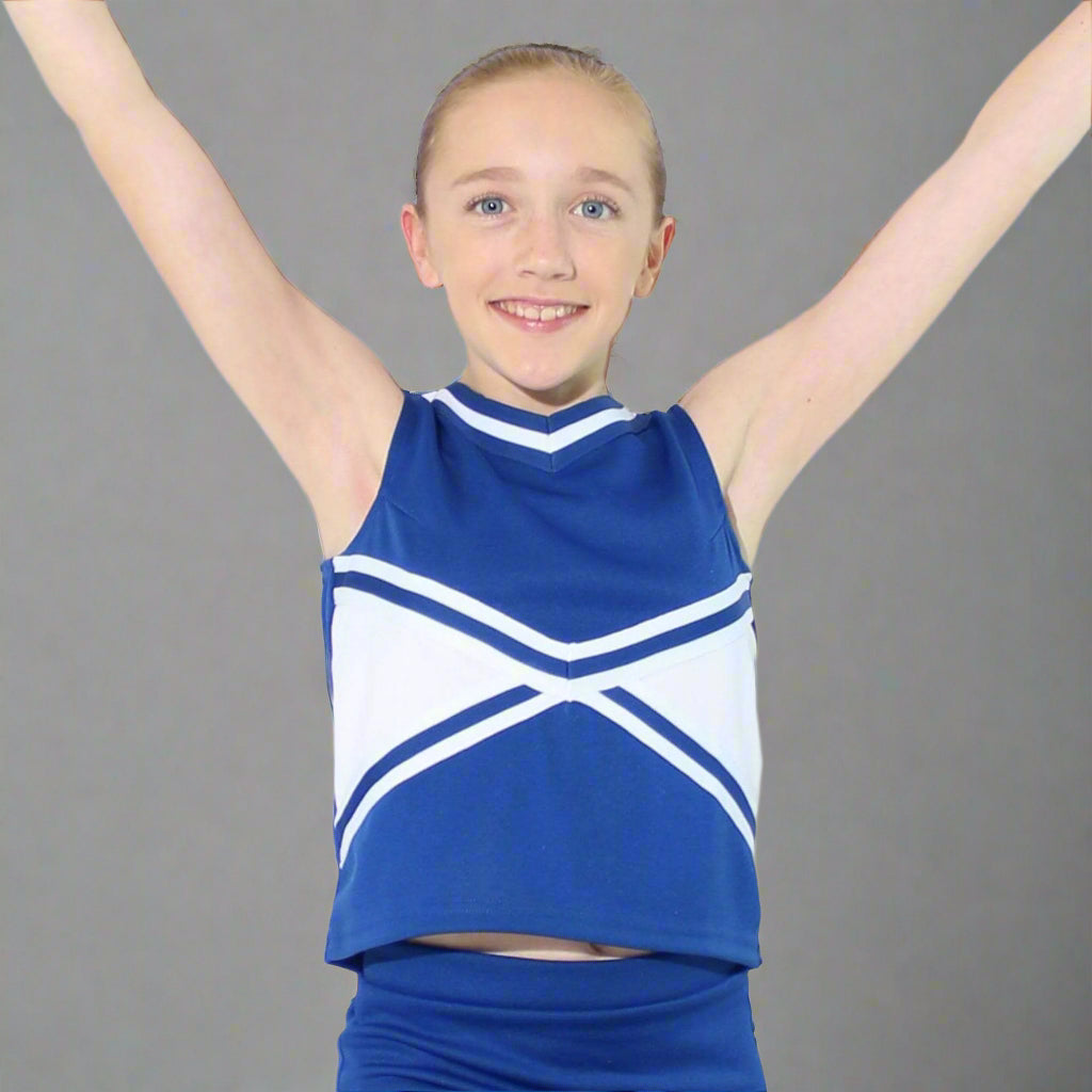 Danzcue Child 2-Color Kick Sweetheart Cheerleaders Uniform Shell Top - Royal/White