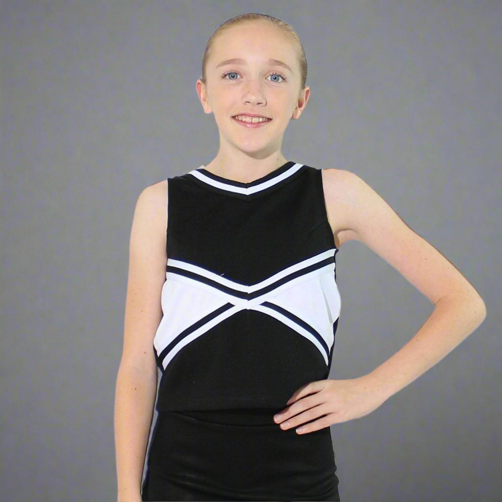 Danzcue Child 2-Color Kick Sweetheart Cheerleaders Uniform Shell Top - Black/White