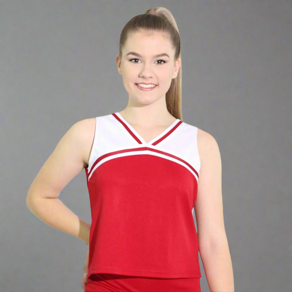 Danzcue Adult Classic Cheerleaders Uniform Shell Top - Scarlet/White