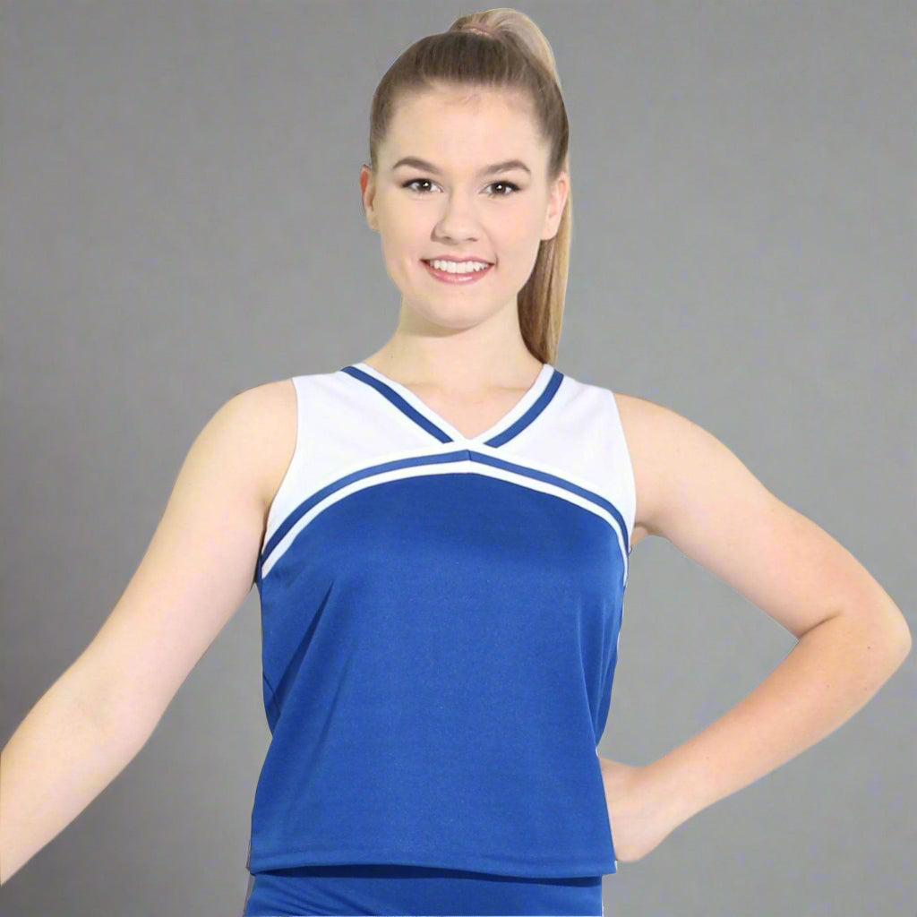 Danzcue Adult Classic Cheerleaders Uniform Shell Top - Royal/White