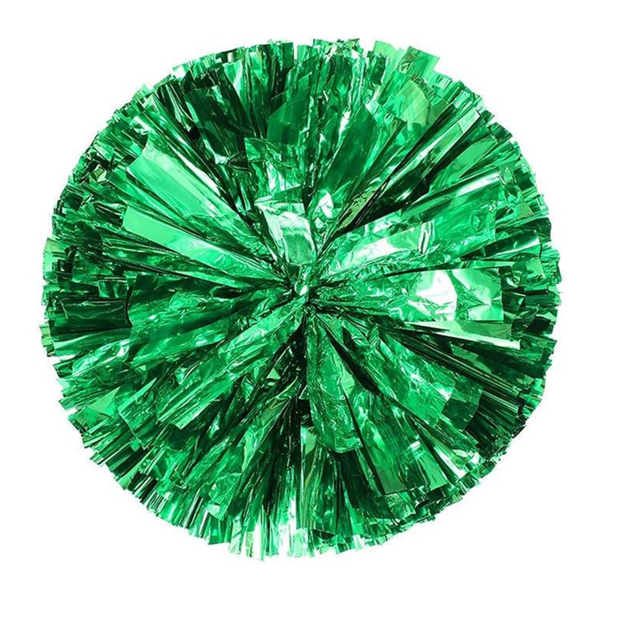 Danzcue 2PCS 14 Inch Metallic Cheerleading Pom Poms with Baton Handle - Metallic Green