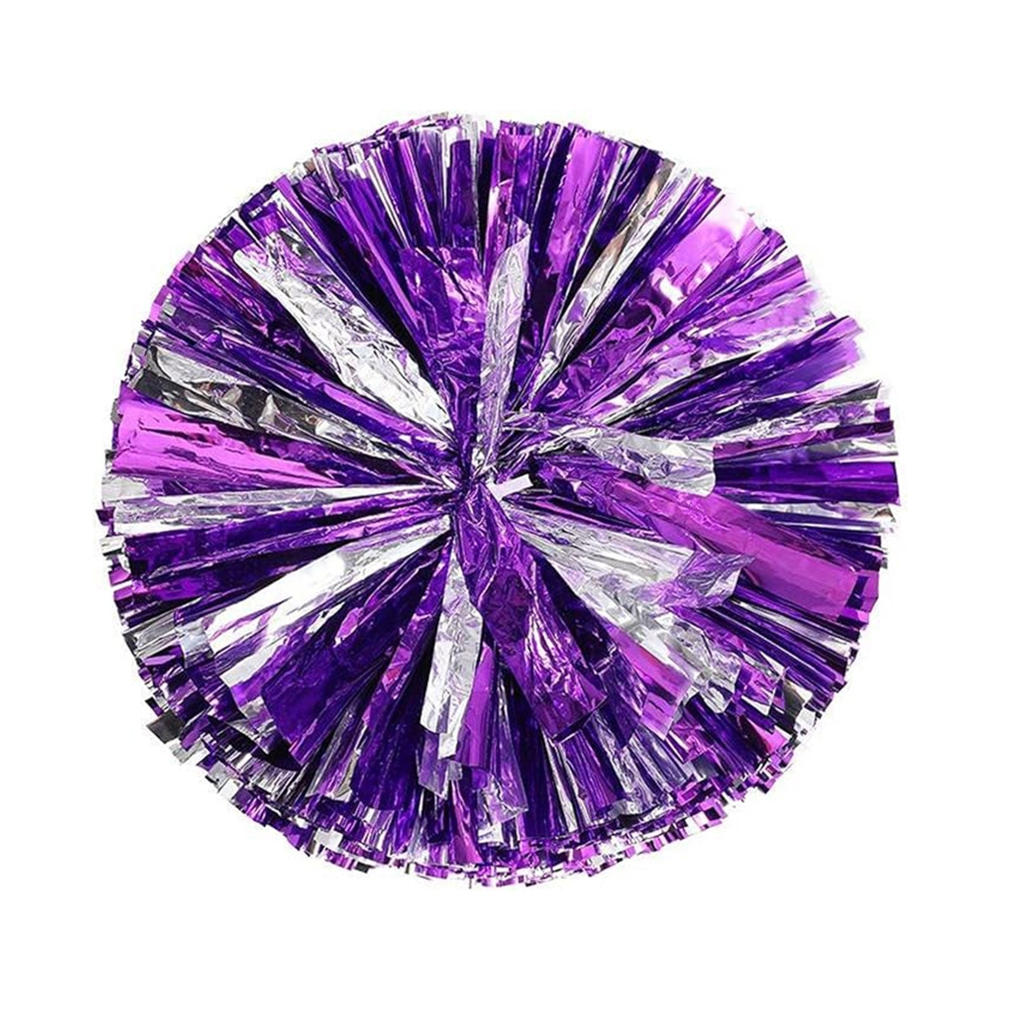Danzcue 2PCS 14 Inch Metallic Cheerleading Pom Poms with Baton Handle - Metallic Purple Silver