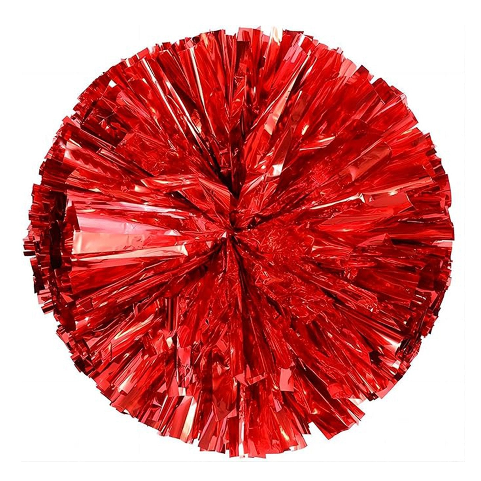 Danzcue 2PCS 14 Inch Metallic Cheerleading Pom Poms with Baton Handle - Metallic Red
