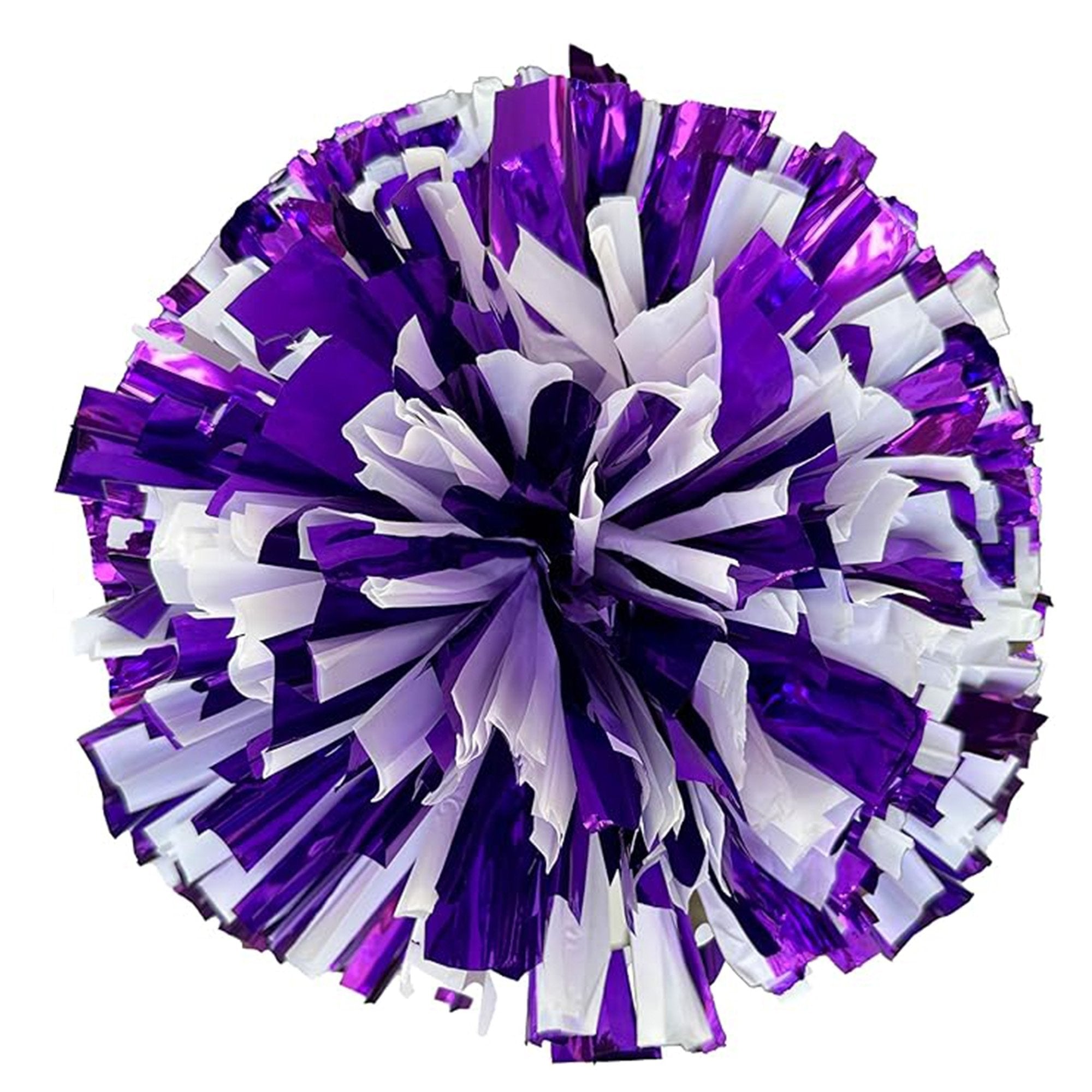 Danzcue 2PCS 6 Inch Metallic Cheerleading Pom Poms with Baton Handle - Purple/White