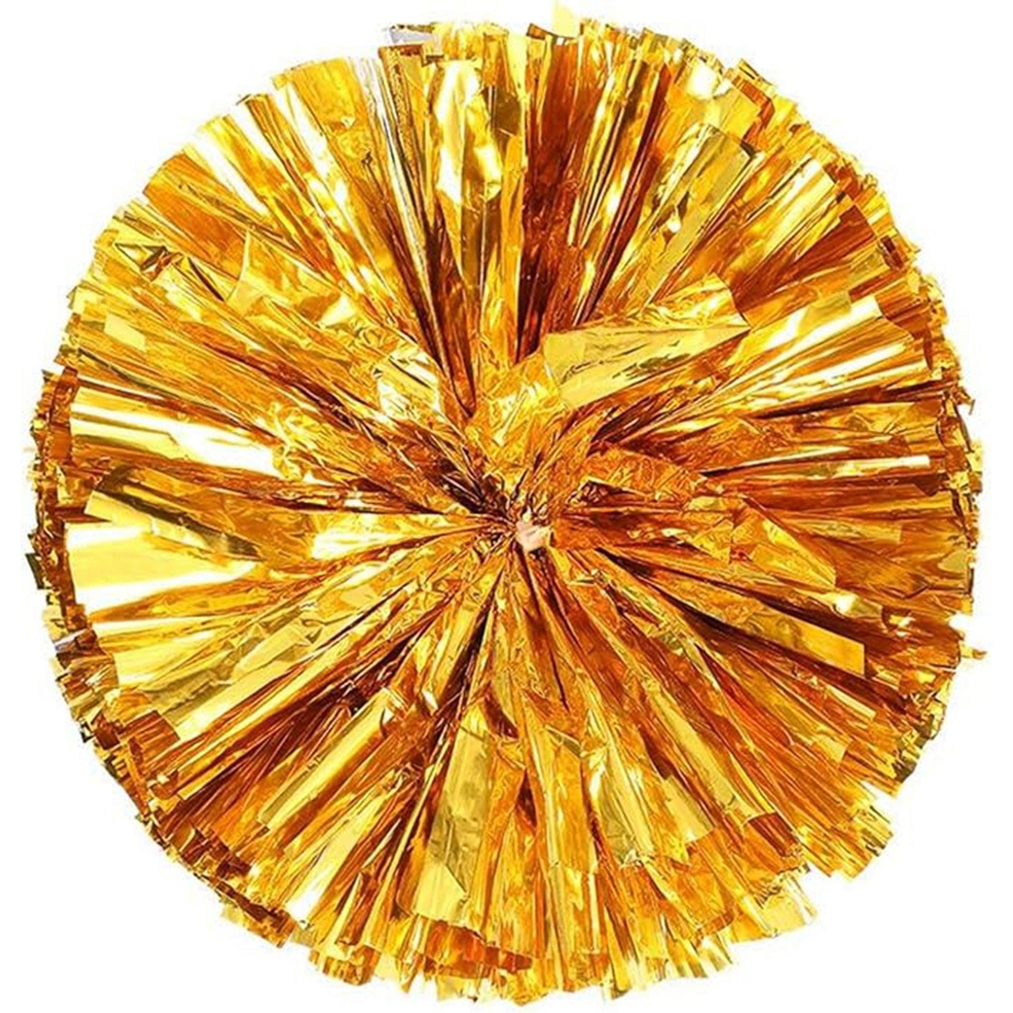 Danzcue 2PCS 6 Inch Metallic Cheerleading Pom Poms with Baton Handle - Metallic Gold