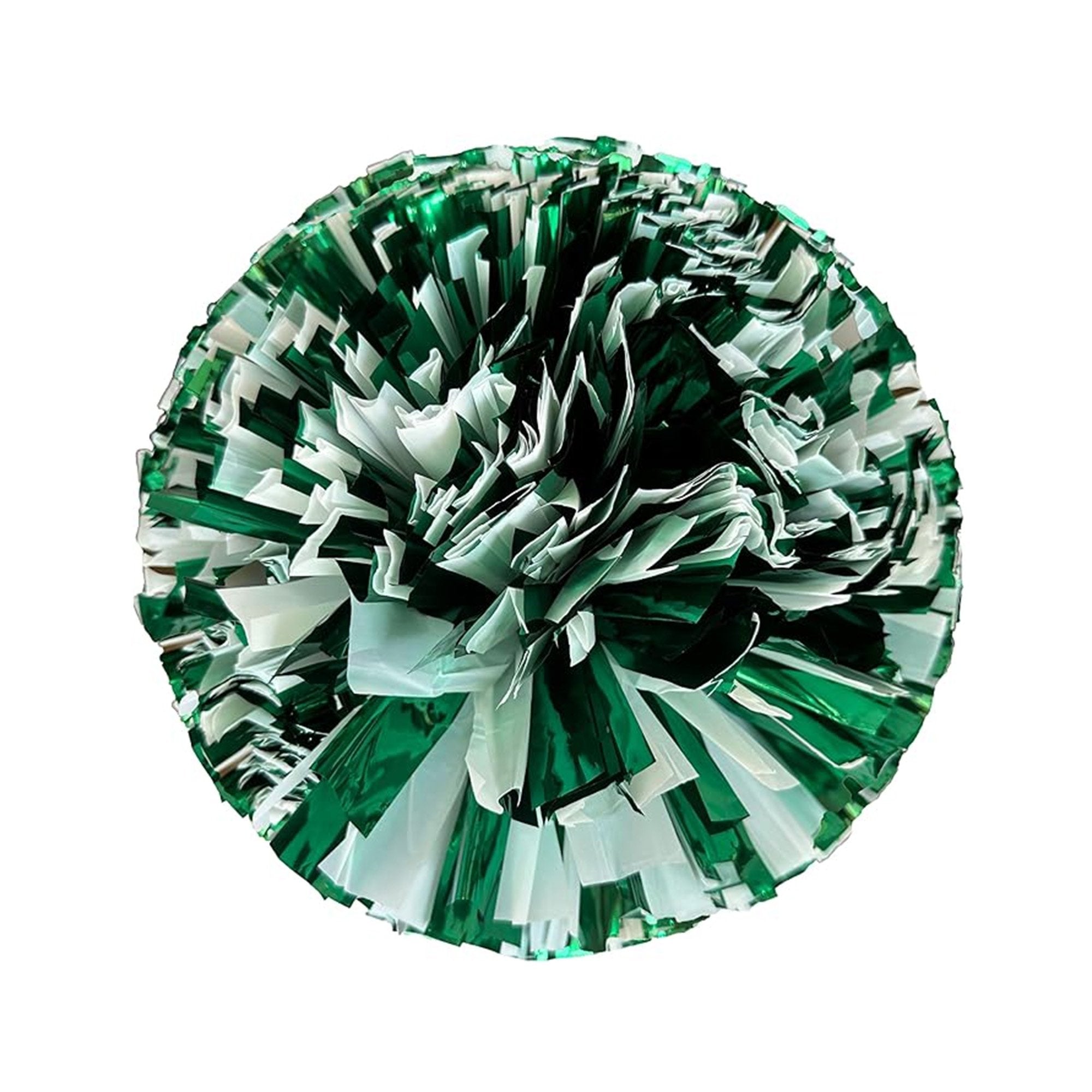 Danzcue 2PCS 6 Inch Metallic Cheerleading Pom Poms with Baton Handle - Green/White