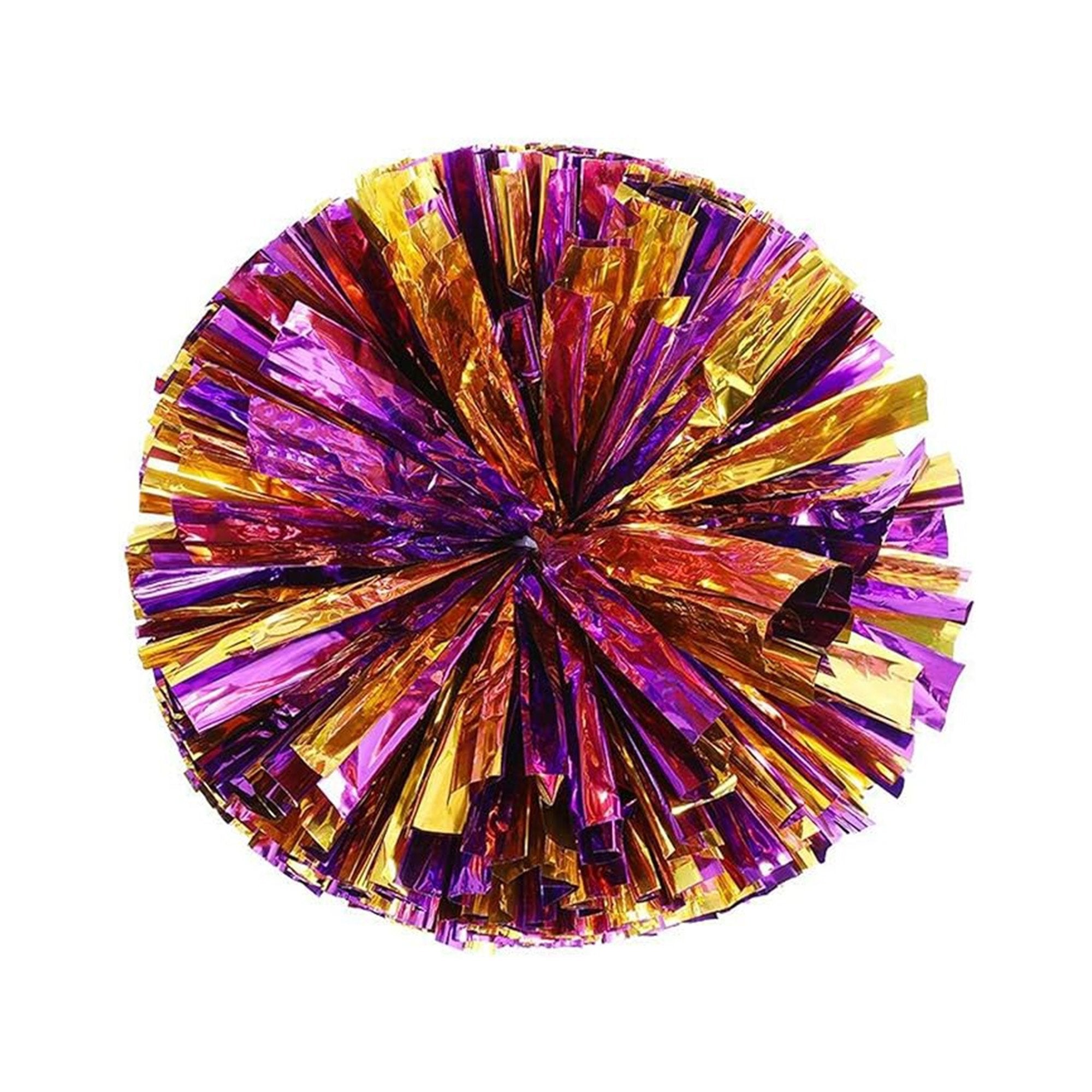 Danzcue 2PCS 6 Inch Metallic Cheerleading Pom Poms with Baton Handle - Metallic Purple Gold