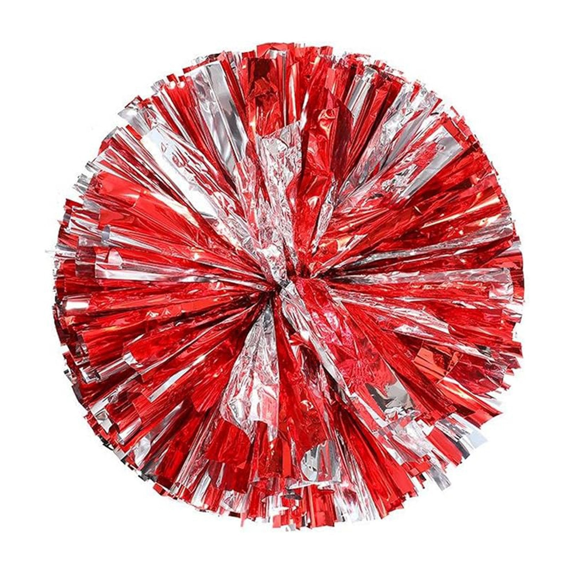 Danzcue 2PCS 6 Inch Metallic Cheerleading Pom Poms with Baton Handle - Metallic Red Silver