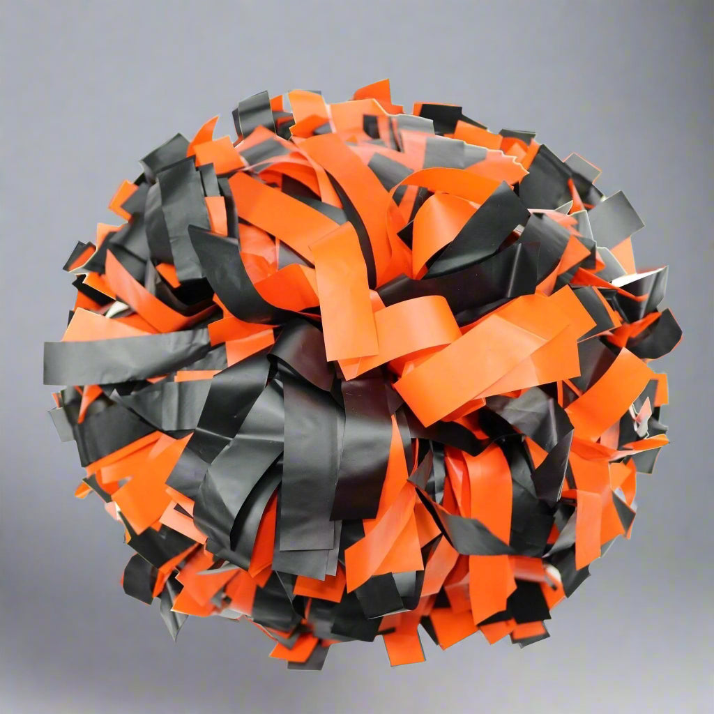 Danzcue 1 Pair 6" Dowel Handle Two Colors Plastic Cheerleading Pom Poms - Orange/Black