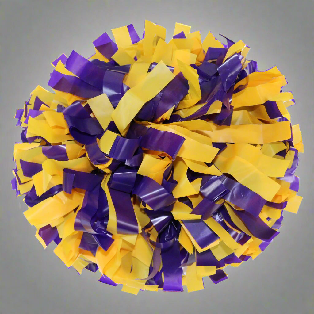 Danzcue 1 Pair 6" Dowel Handle Two Colors Plastic Cheerleading Pom Poms - Purple/Gold