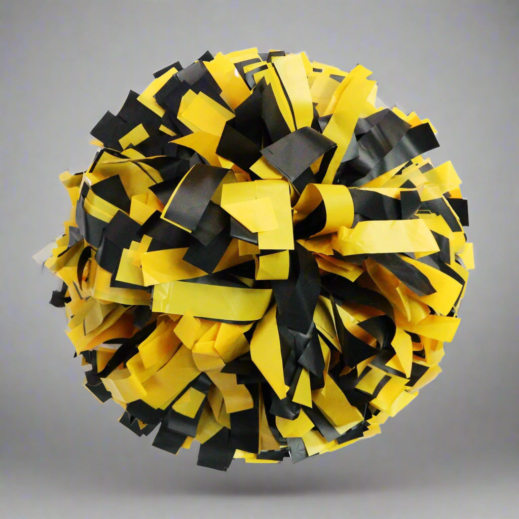 Danzcue 1 Pair 6" Dowel Handle Two Colors Plastic Cheerleading Pom Poms - Black/Gold