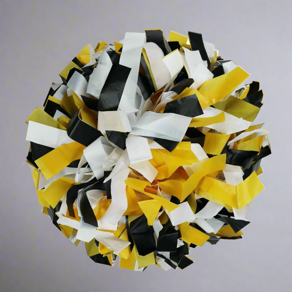 Danzcue 1 Pair 6" Dowel Handle Three Colors Plastic Cheerleading Pom Poms - Black/Gold/White