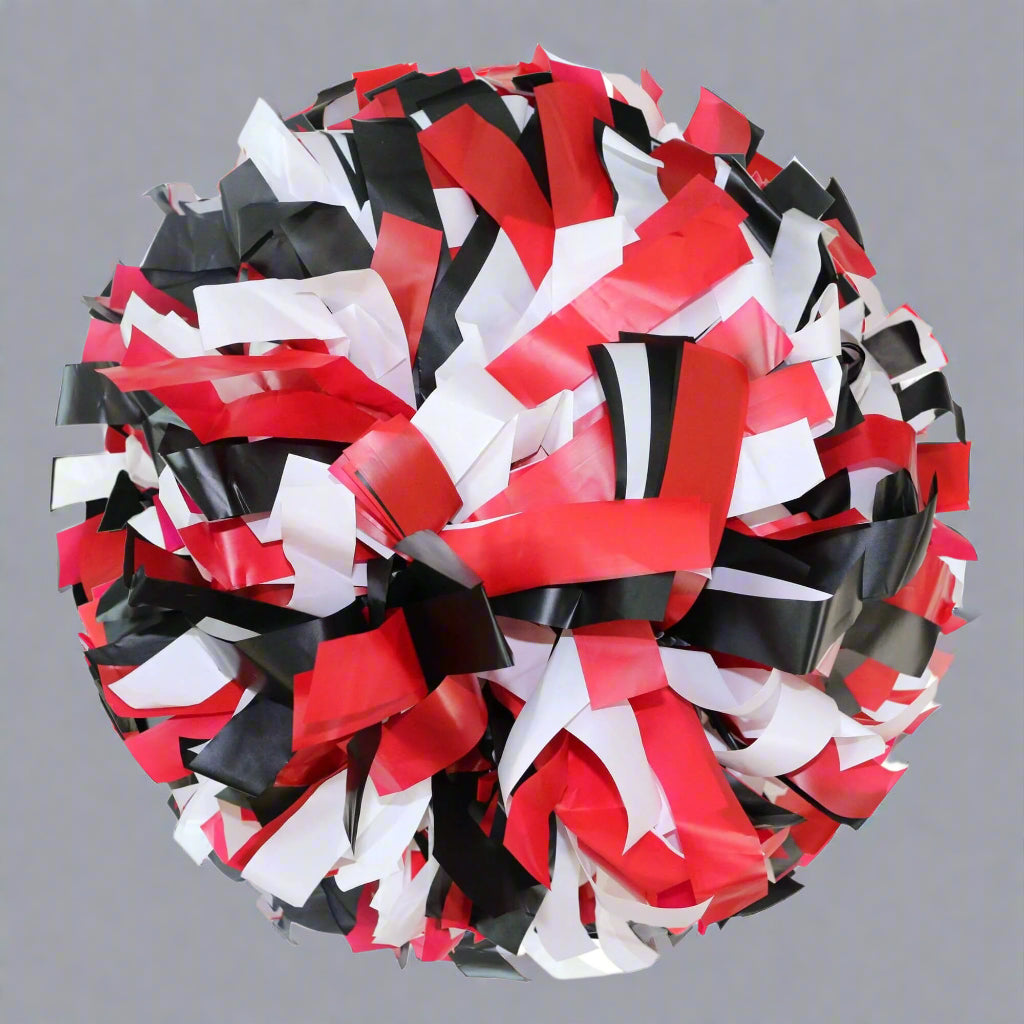 Danzcue 1 Pair 6" Dowel Handle Three Colors Plastic Cheerleading Pom Poms - Black/Red/White