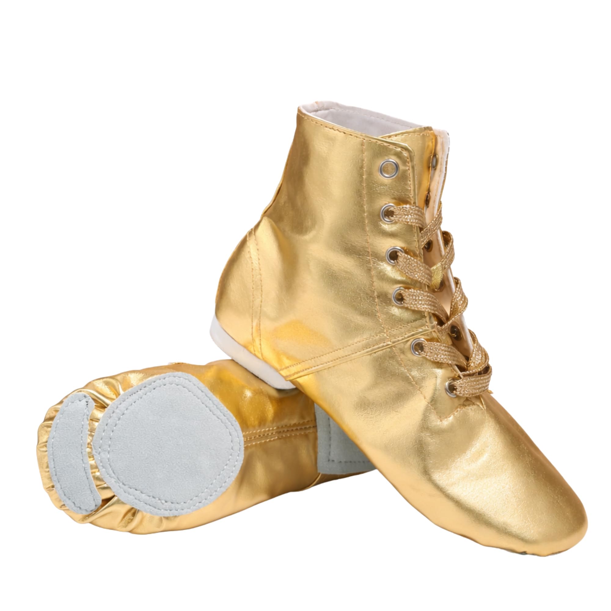 Metallic Gold Lace-Up Split Sole Boots