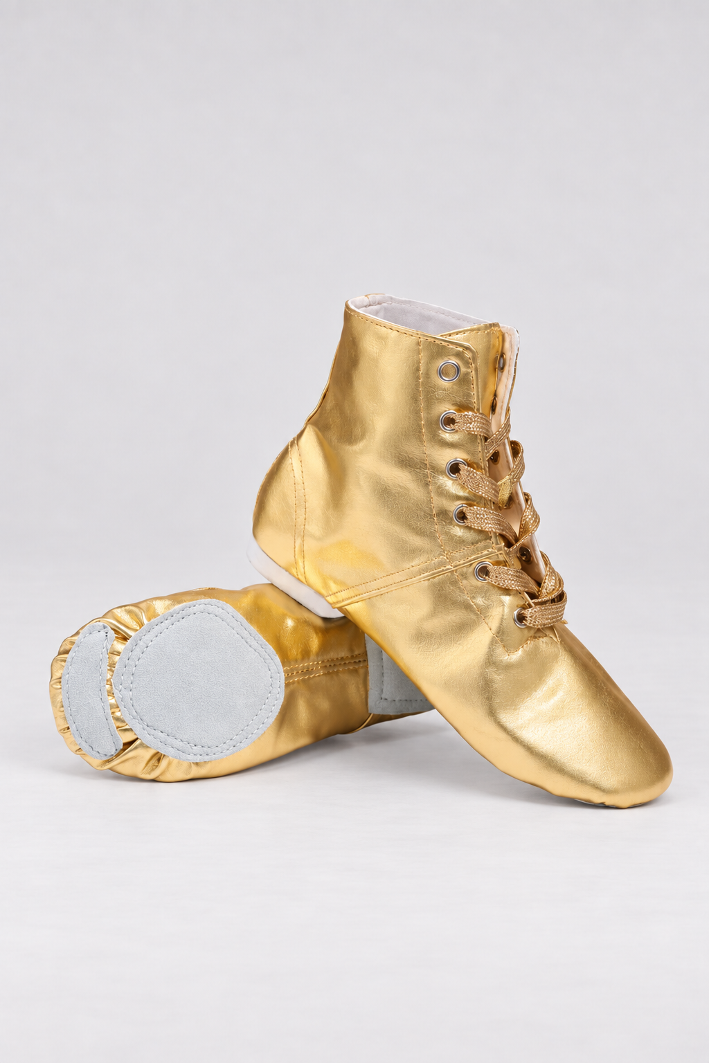 Metallic Gold Lace-Up Split Sole Boots