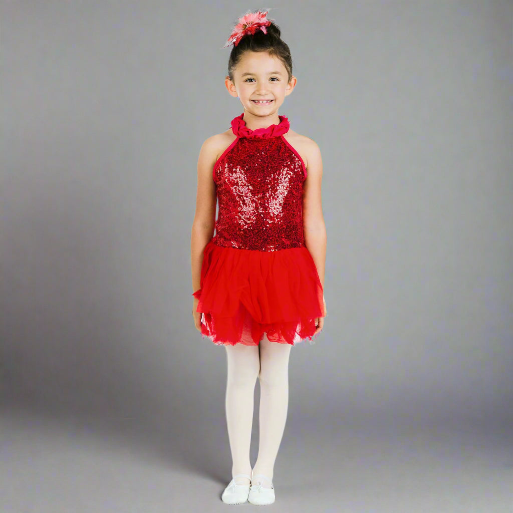 Danzcue Bright Sequin Dress - Scarlet