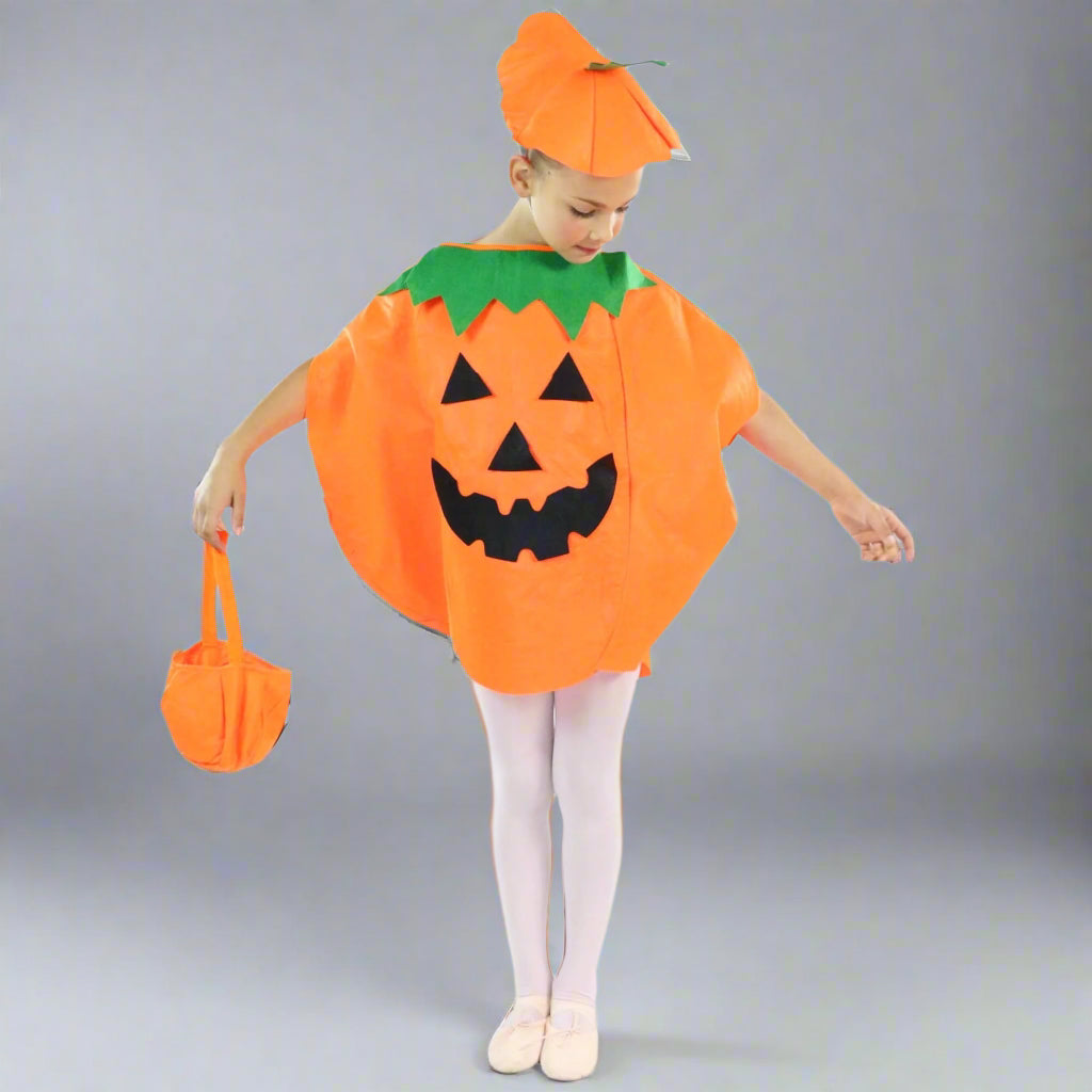 Danzcue Child Halloween Pumpkin Costume Suit with Hat and Pumpkin Bag
