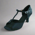 Danzcue "Tina" Adult T-Strap Rhinestone Open Toe Ballroom Shoes - Black