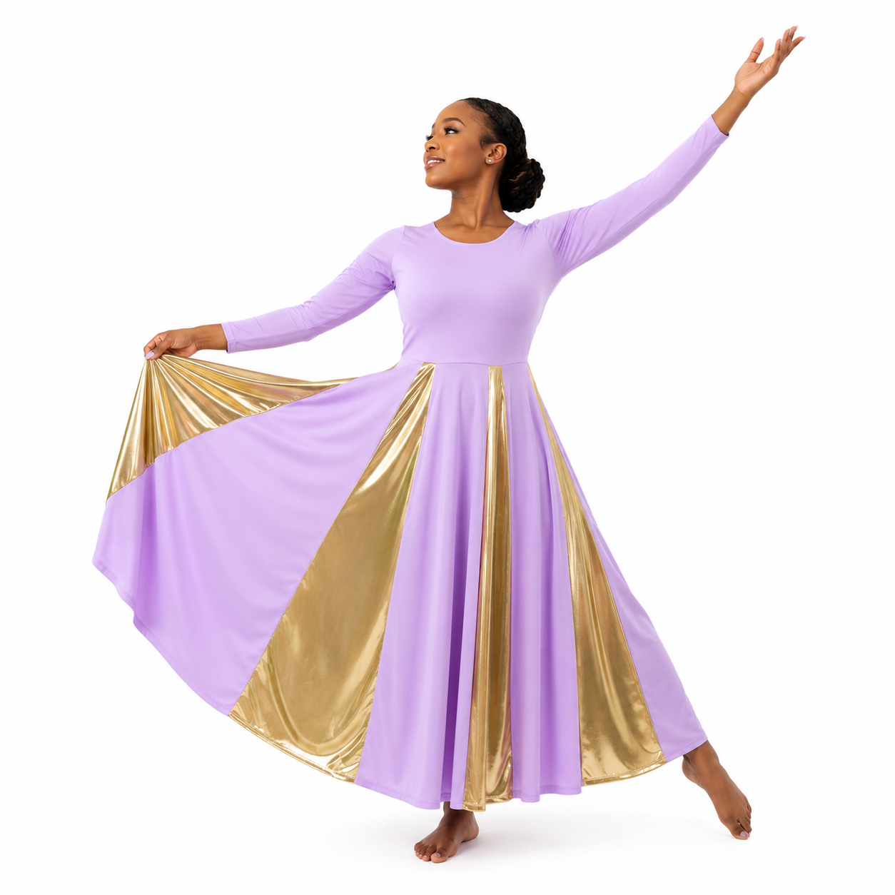 Metallic Panel Flowing Performance Dress
